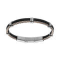Bracelets sur Artemare : Bracelet en acier et cuir bovin noir avec c&acirc;ble tresse PVD dor&eacute; rose double fermoir