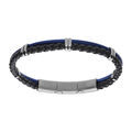 Bracelets sur Artemare : Bracelet en acier c&acirc;ble bleu et tresse cuir bovin bleu r&eacute;glable double fermoir