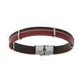 Bracelet en acier avec cordon et cuir bovin rouge et marron 20cm r&eacute;glable Artemare