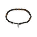 Bracelet en acier PVD noir pierres naturelles oeil de tigre, ilmenite et bronzite 19+3cm