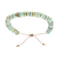 Bracelet en acier et PVD dor&eacute; cordon r&eacute;glable et rondelles coquillage teint&eacute; bleu Artemare