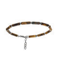 Bracelet en acier et pierres oeil de tigre v&eacute;ritable 19+3cm