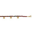 Bracelet en acier et PVD dor&eacute;, verre et pierre rouge v&eacute;ritable avec pampilles pastilles 16+3cm