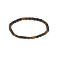 Bracelet en acier et PVD dor&eacute; extensible oeil de tigre et ilmenite bronzitite v&eacute;ritable