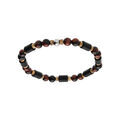 Bracelet en acier extensible boules oeil de tigre marron et paesine v&eacute;ritable