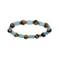 Bracelet en acier extensible boules oeil de tigre et howlite bleu v&eacute;ritable Artemare