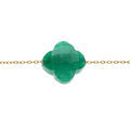 Bracelet en acier PVD dor&eacute; motif pierre imitation facet&eacute; verte 17+3cm