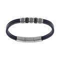 Bracelet en acier et cuir bovin bleu motif fermoir aimant&eacute; 20+1.5cm double fermoir