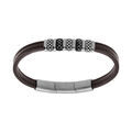 Bracelet en acier et cuir bovin marron motif fermoir aimant&eacute; 20+1.5cm r&eacute;glable