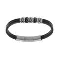 Bracelet en acier et cuir bovin noir motif fermoir aimant&eacute; 20+1.5cm r&eacute;glable