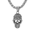 Collier en acier pendentif t&ecirc;te de mort oxydes blancs 50+5cm Artemare