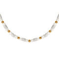 Collier en acier et PVD dor&eacute; rondelles blanches et perles de culture d'eau douce blanches v&eacute;ritable 37+5cm