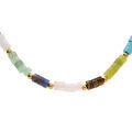 Colliers sur Artemare : Collier en acier rondelles sodalite, olivine, quartz, oeil de tigre v&eacute;ritable et turquoise imitation 40+5cm