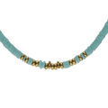 Collier en acier rondelles turquoise imitation et boules PVD dor&eacute; 40+5cm Artemare