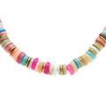 Collier en acier et PVD dor&eacute; rondelles coquillage teint&eacute; multicolore 35+9cm
