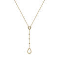 Collier en acier et PVD dor&eacute; forme cravate strass blancs sertis clos et goutte - 39.5+4cm