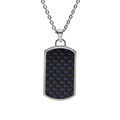 Colliers sur Artemare : Collier en acier pendentif rectangle pans arrondi carbone reflet bleu 50+5cm