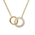 Colliers sur Artemare : Collier en acier PVD dor&eacute; double cercle entrelac&eacute;s r&eacute;sine et strass blancs 41+5cm