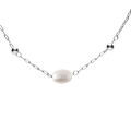 Collier en acier perles blanches ovales imitation 44+5cm