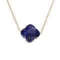 Collier en acier PVD dor&eacute; motif pierre imitation facet&eacute; bleu nuit 40+5cm Artemare