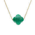 Colliers sur Artemare : Collier en acier PVD dor&eacute; motif pierre imitation facet&eacute; verte 40+5cm