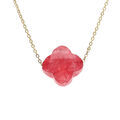 Colliers sur Artemare : Collier en acier PVD dor&eacute; motif pierre imitation facet&eacute; fuchia 40+5cm