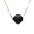 Collier en acier PVD dor&eacute; motif pierre imitation facet&eacute; noire 40+5cm Artemare