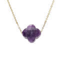 Collier en acier PVD dor&eacute; motif pierre imitation facet&eacute; violette 40+5cm Artemare