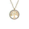 Collier en acier PVD dor&eacute; pendentif arbre de vie r&eacute;sine et strass 39+4cm Artemare
