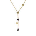 Collier en acie dor&eacute; forme Y avec pastilles PVD noir - 43+5cm