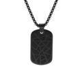 Colliers sur Artemare : Collier acier et PVD noir avec pendentif rectangulaire pans arrondi 35X20mm motif traits, r&eacute;glable 50cm +5cm