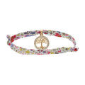 Bracelet liberty tissu fleuri rose une pampille arbre de vie plaqu&eacute; or avec oxydes blancs sertis, r&eacute;glable