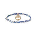 Bracelet liberty tissu fleuri bleu une pampille arbre de vie plaqu&eacute; or avec oxydes blancs sertis, r&eacute;glable
