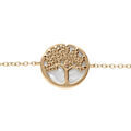 Bracelet en plaqu&eacute; or arbre de vie avec nacre blanche 16+2cm
