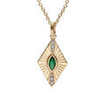 Collier en plaqu&eacute; or forme losange oxyde vert serti clos 42+3cm