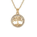 Collier en plaqu&eacute; or pendentif arbre de vie contour oxydes blancs sertis 40+5cm Artemare