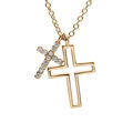 Colliers sur Artemare : Collier en plaqu&eacute; or double croix lisse avec pavage oxydes blancs 42+3cm