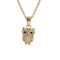 Collier en plaqu&eacute; or pendentif hibou - chouette oxydes blancs sertis 42+3cm Artemare