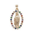 Pendentif plaqu&eacute; or ovale vierge Lourdes oxydes multi couleurs - 18X12