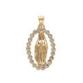 Pendentifs sur Artemare : Pendentif plaqu&eacute; or ovale vierge Lourdes oxydes blancs sertis - 18x12mm