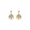 Boucles d'oreille tige argent dor&eacute; jaune pendante arbre de vie 10mm Artemare