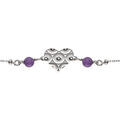 Bracelet argent rhodi&eacute; cha&icirc;ne boule coeur martel&eacute; avec 2 boules jade violette v&eacute;ritable r&eacute;glable 16 &agrave; 19cm
