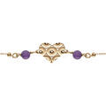 Bracelets sur Artemare : Bracelet argent dor&eacute; cha&icirc;ne boule coeur martel&eacute; avec 2 boules jade violette v&eacute;ritable r&eacute;glable 16 &agrave; 190cm