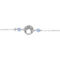 Bracelets sur Artemare : Bracelet argent rhodi&eacute; pastille martel&eacute; avec 2 boules jade bleu ciel r&eacute;glable 16 &agrave; 19cm