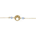 Bracelets sur Artemare : Bracelet argent dor&eacute; pastille martel&eacute; avec 2 boules jade bleu ciel r&eacute;glable 16 &agrave; 19cm
