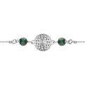Bracelets sur Artemare : Bracelet argent rhodi&eacute; cha&icirc;ne boules cercle diamant&eacute; avec 2 boules malachite v&eacute;ritable r&eacute;glable 16 &agrave; 19cm