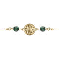 Bracelets sur Artemare : Bracelet argent dor&eacute; jaune cha&icirc;ne boules cercle diamant&eacute; avec 2 boules malachite v&eacute;ritable r&eacute;glable 16 &agrave; 19cm