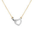 Collier cha&icirc;ne dor&eacute; jaune et coeur et cercle entreelac&eacute; argent rhodi&eacute; avec oxyde blanc r&eacute;glable 40 &agrave; 44cm