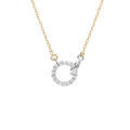 Collier cha&icirc;ne dor&eacute; jaune et 2 cercles entreelac&eacute;s argent rhodi&eacute; avec oxyde blanc r&eacute;glable 40 &agrave; 44cm