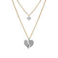 Collier argent rhodi&eacute; et dor&eacute; jaune coeur diamant&eacute; avec 1 oxyde blanc r&eacute;glable 40 &agrave; 44cm